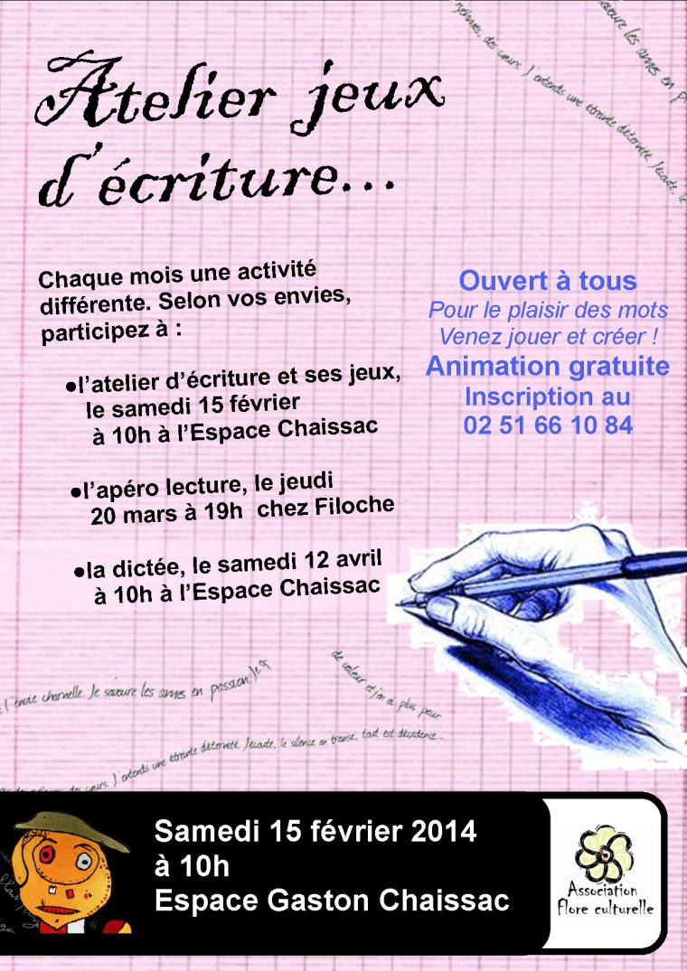 Atelier Jeux D'écriture Le Samedi 15 Février – Espace Gaston avec Jeux D Écriture Gratuit