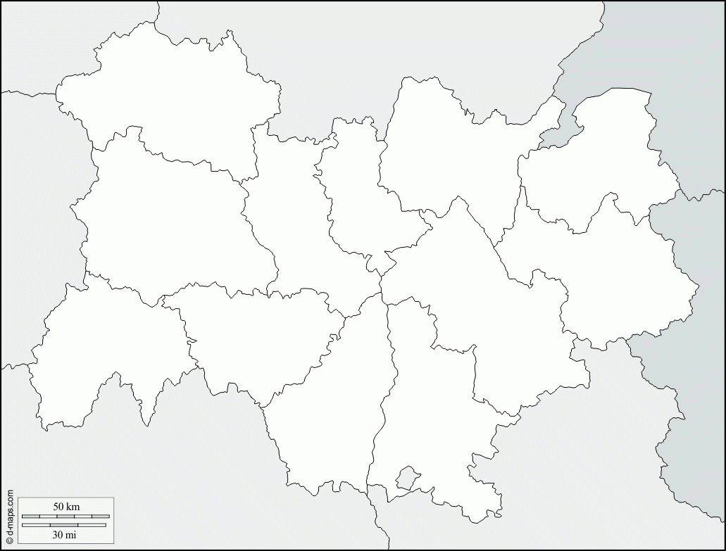 Auvergne-Rhône-Alpes Carte Géographique Gratuite, Carte pour Carte Département Vierge