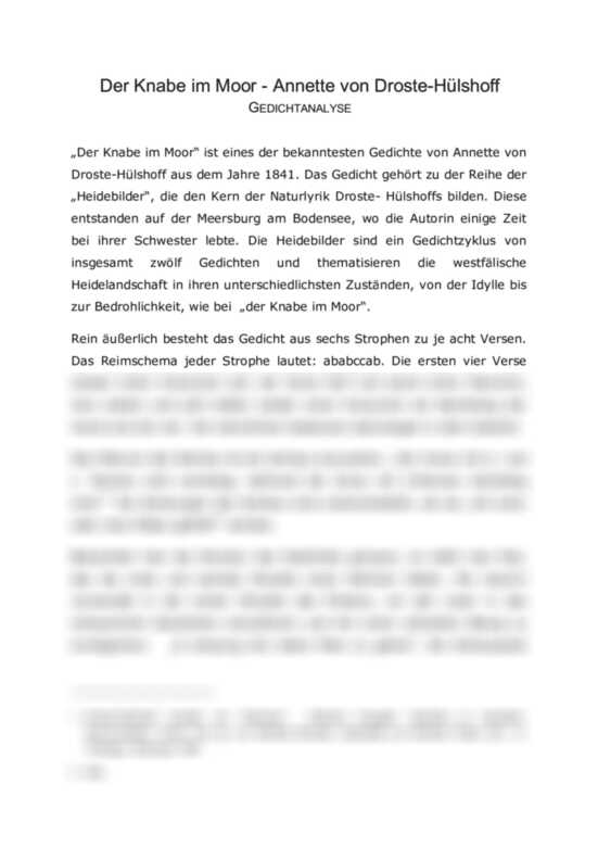 der knabe im moor ballade klassenarbeit der knabe im moor ballade klassenarbeit