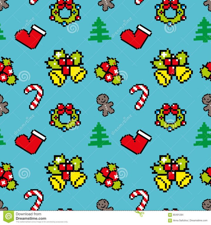 Background With Christmas Symbols Pixel Art Blue Color Stock dedans Pixel Art De Noël