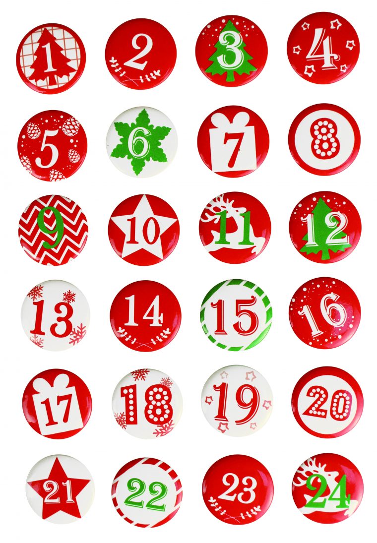 Badges Pour Calendrier De L'avent Rouge Et Blanc concernant Etiquette Chiffre A Imprimer