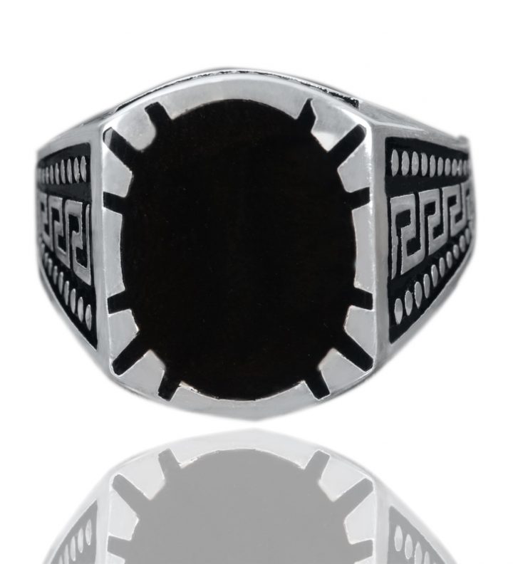 Bague Noir Brodé Labyrinthe En Argent Sterling 925 En Onyx avec Labyrinthe A Imprimer