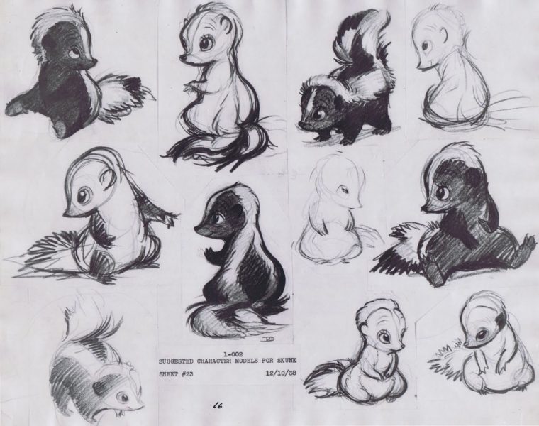 Bambi, "skunk" Flower Character Model Sketches, Sheet 23 à Dessin Moufette