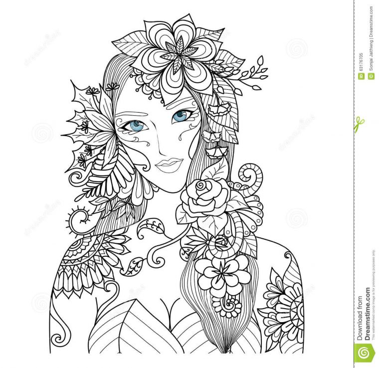 Beautiful Forest Fairy For Coloring Book For Adult Stock à Mandala Fée