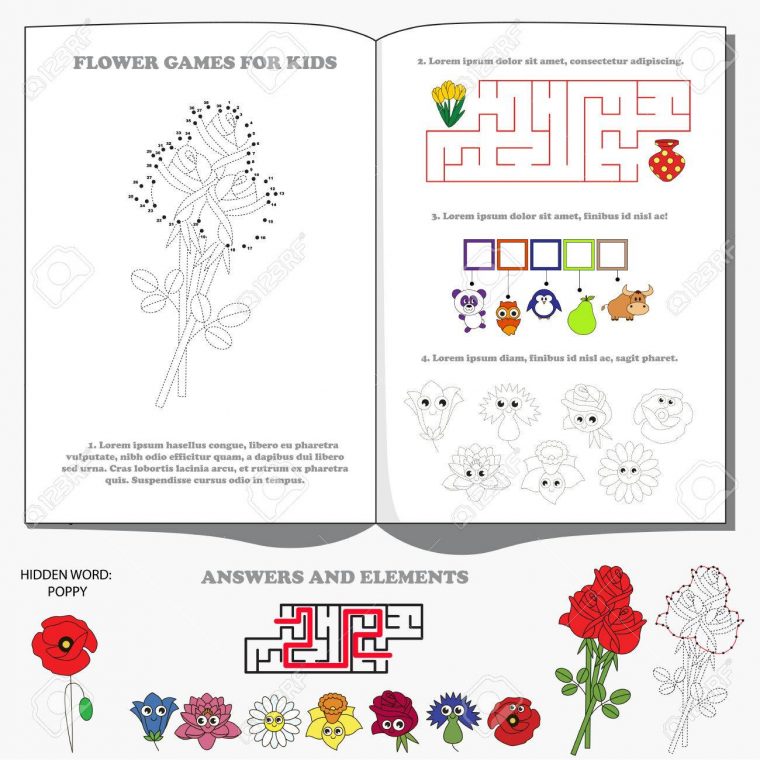 Big Flower Set, La Page D'encyclopédie Pour Le Manuel Des Enfants Nerdy  Pour Enfants D'âge Préscolaire. Collection De Jeux – Recherche De Mots  Cachés à Jeux De Mots Pour Enfants