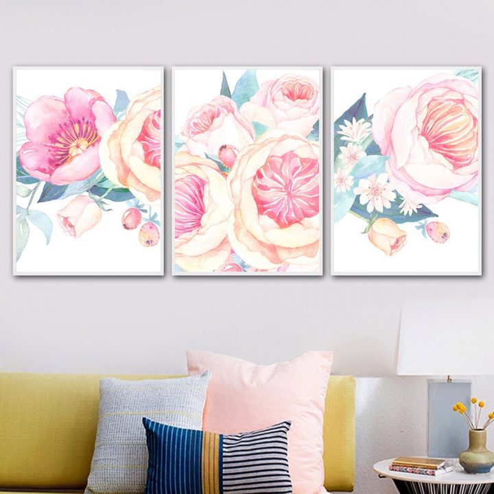 Big Sale #80Dc – Rose Flower Poster Watercolor Wall Art concernant Reproduction De Figures Sur Quadrillage