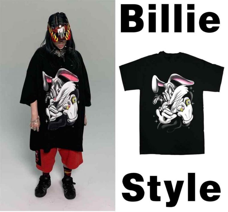 Billie Eilish Noir T Shirt Vintage Oversize Hiphop Off Coton intérieur Dessin De Vague A Imprimer