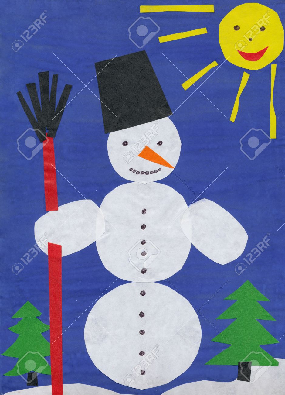 Bonhomme De Neige. Papier Découpé Enfants. concernant Bonhomme De Neige À Découper 