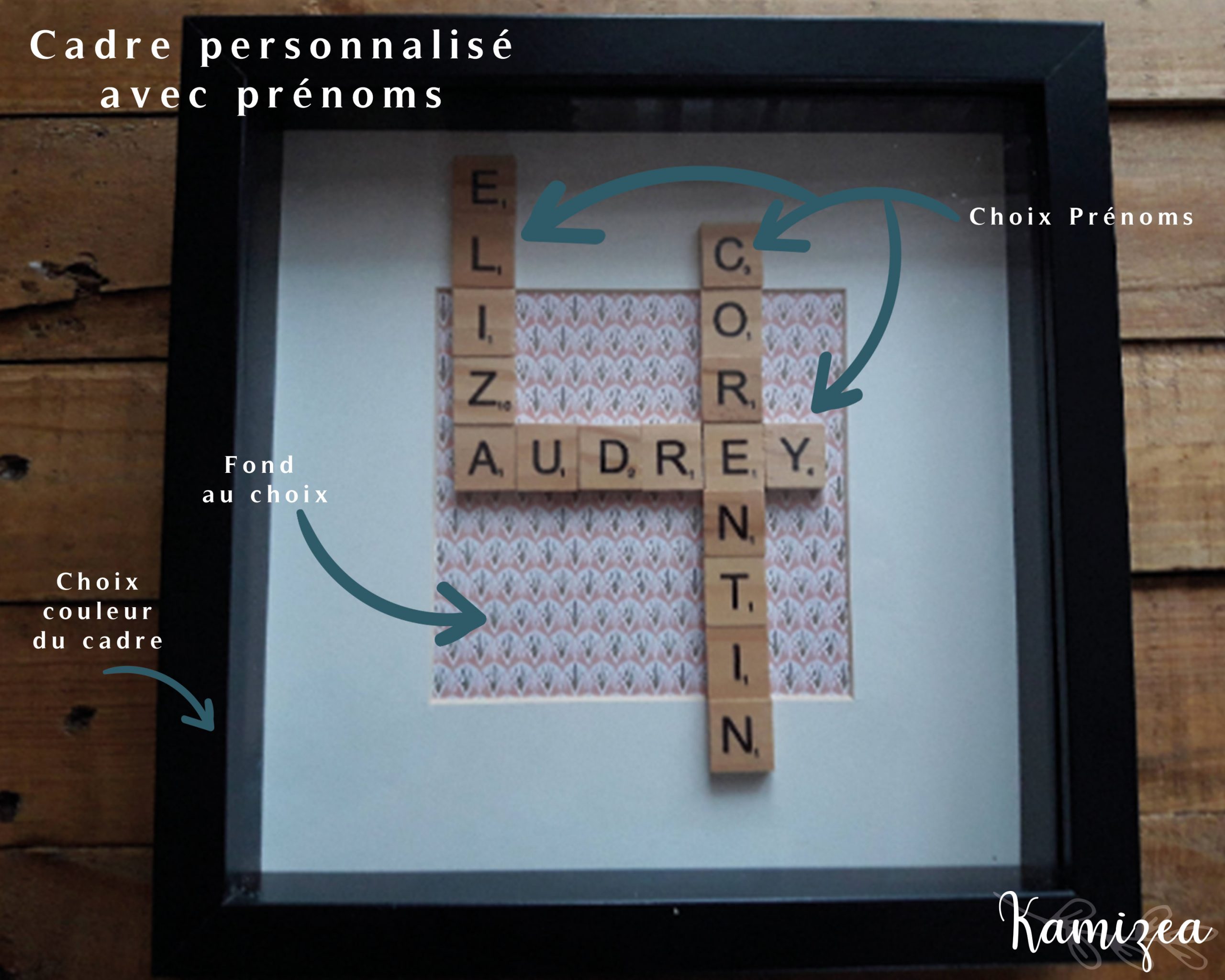 Cadre Prénoms Avec Lettres Scrabble En Bois Façon Mots Croisés  Personnalisable (Taille, Couleur, Motif) avec Mots Croisés Personnalisés 