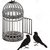 Cage À Oiseaux Métallique Avec Porte Ouverte Et Les Deux Silhouettes  D'oiseaux. dedans Dessin De Cage D Oiseau
