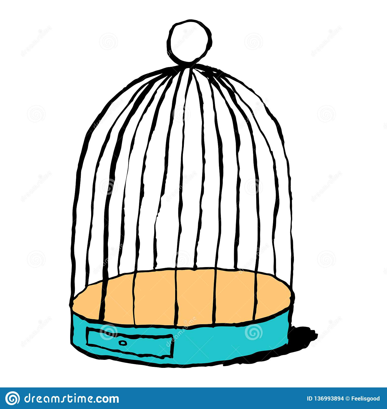 Cage Pour L'oiseau D'isolement Sur Le Fond Blanc Le Dessin à Dessin De Cage D Oiseau