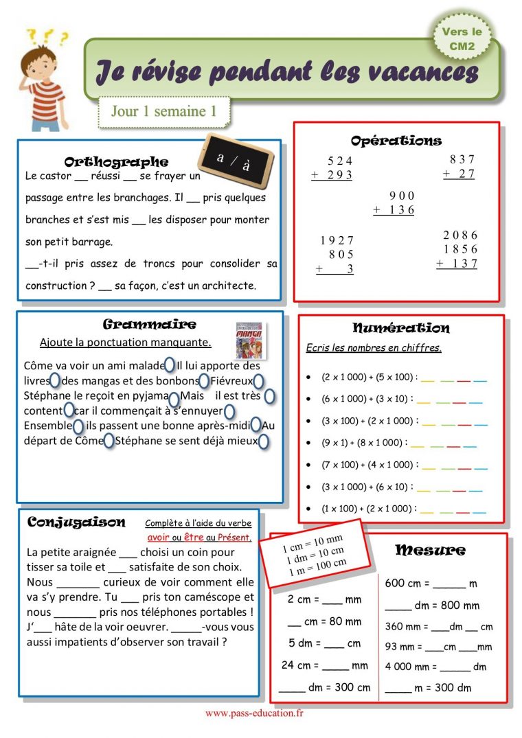 Cahier De Vacances Gratuit À Imprimer – Cm1 Vers Le Cm2 avec Fiche Français Ce1 Imprimer