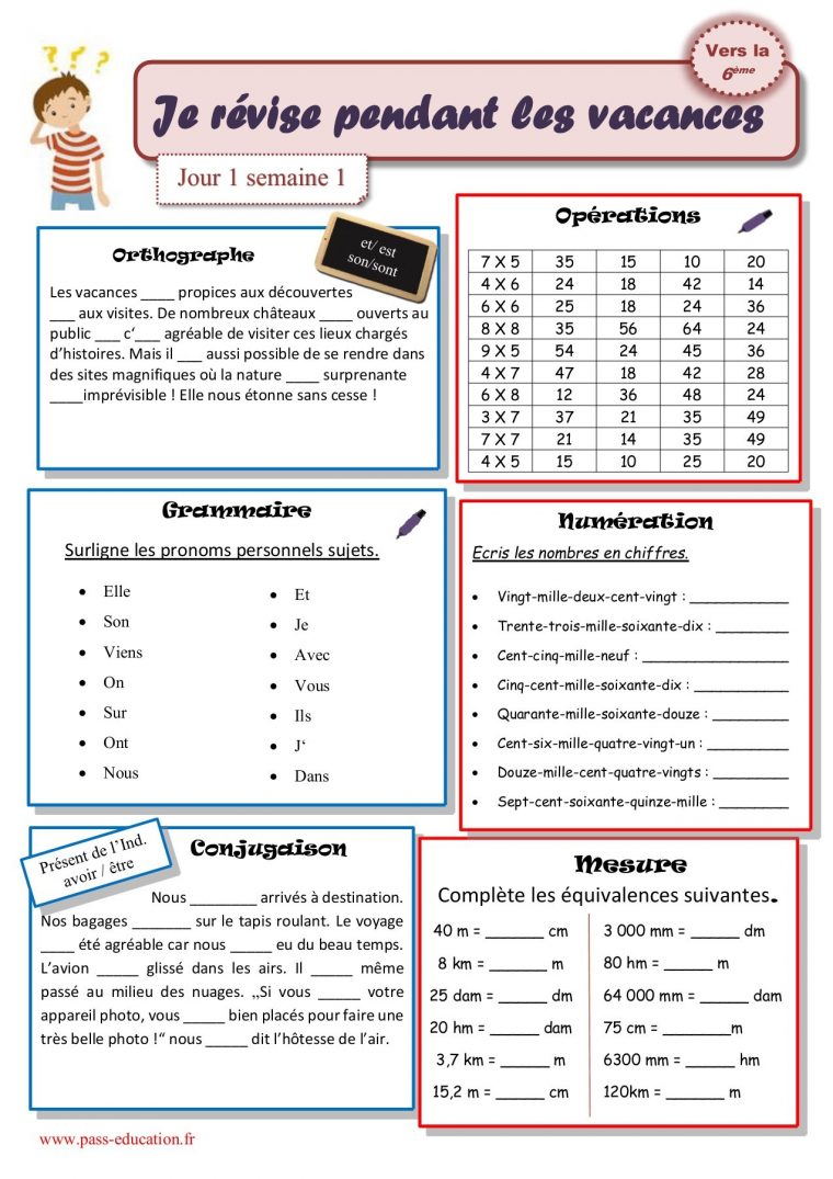 Cahier De Vacances Gratuit À Imprimer – Cm2 Vers La 6Ème à Mots Coupés À Imprimer