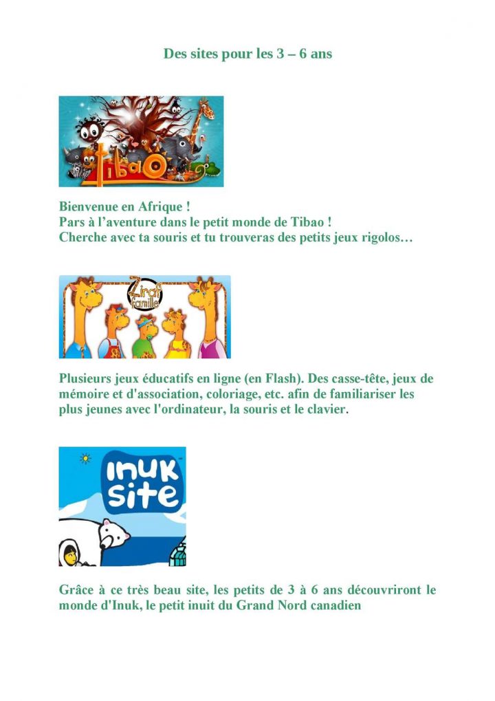 Calaméo – Des Sites Pour Les 3 6 Ans avec Jeux Educatif 3 Ans En Ligne