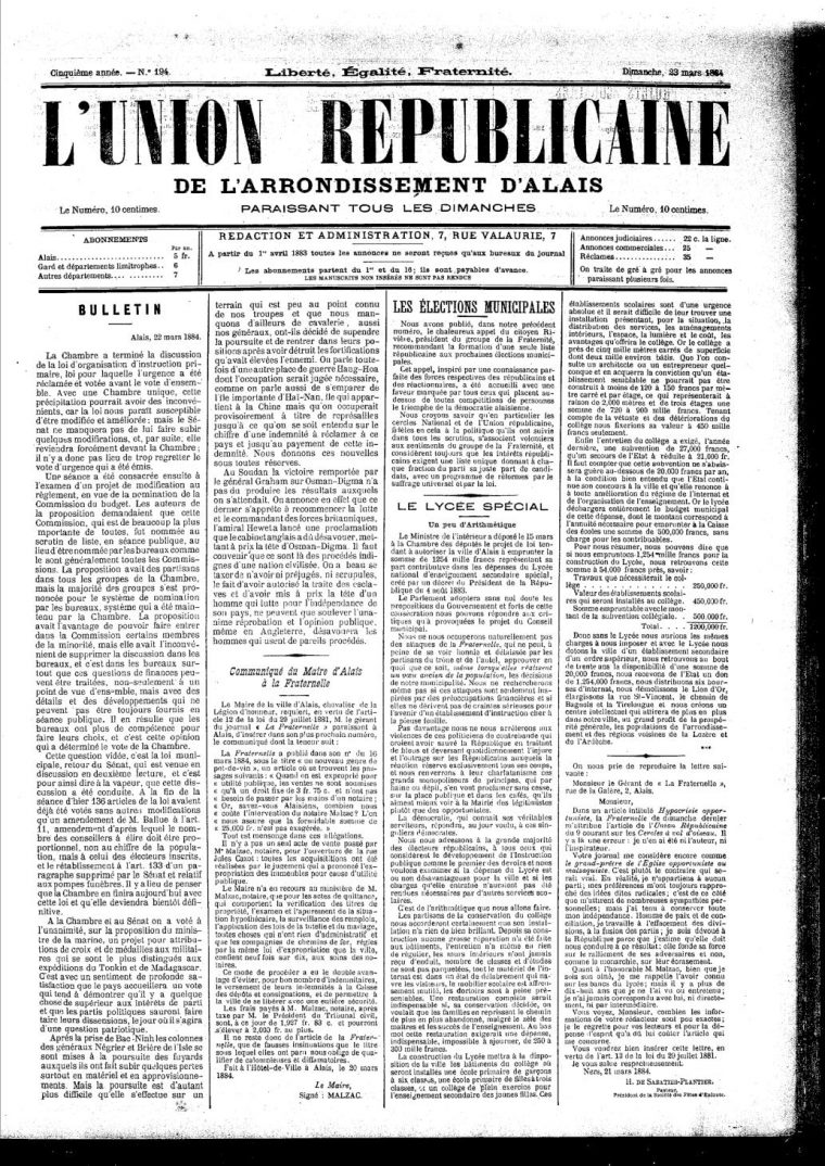 Calaméo – Union Républicaine D'alais 23/03/1884 concernant Numéro Des Départements