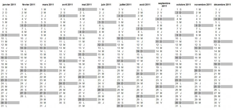 Calendrier 2011 À Imprimer Gratuit Au Format Excel, Pdf, Jpg intérieur Calendrier Perpetuel Gratuit Imprimer