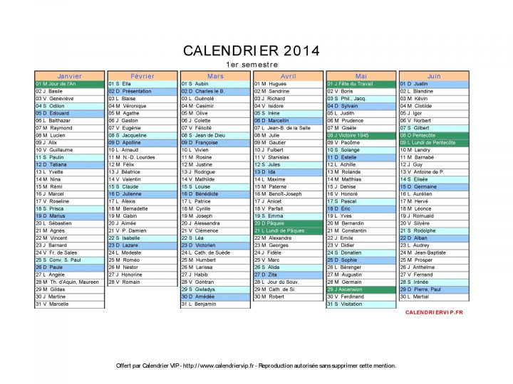 Calendrier 2014 À Imprimer Gratuit En Pdf Et Excel avec Calendrier 2018 Avec Jours Fériés Vacances Scolaires À Imprimer