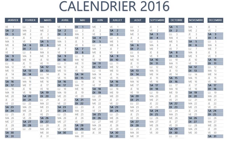 Calendrier 2016 À Imprimer Et Télécharger concernant Calendrier Annuel 2018 À Imprimer