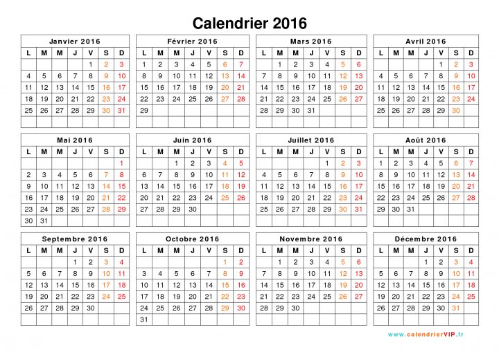 Calendrier 2016 À Imprimer Gratuit En Pdf Et Excel encequiconcerne Calendrier Des Anniversaires À Imprimer Gratuit