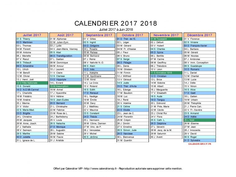 Calendrier 2017 2018 À Imprimer Gratuit En Pdf Et Excel avec Calendrier 2018 À Imprimer Pdf