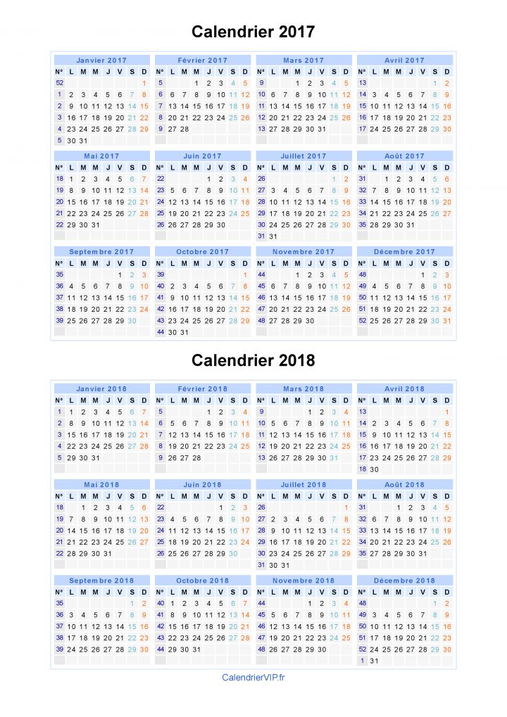 Calendrier 2017 2018 À Imprimer Gratuit En Pdf Et Excel dedans Calendrier 2018 Imprimable Gratuit