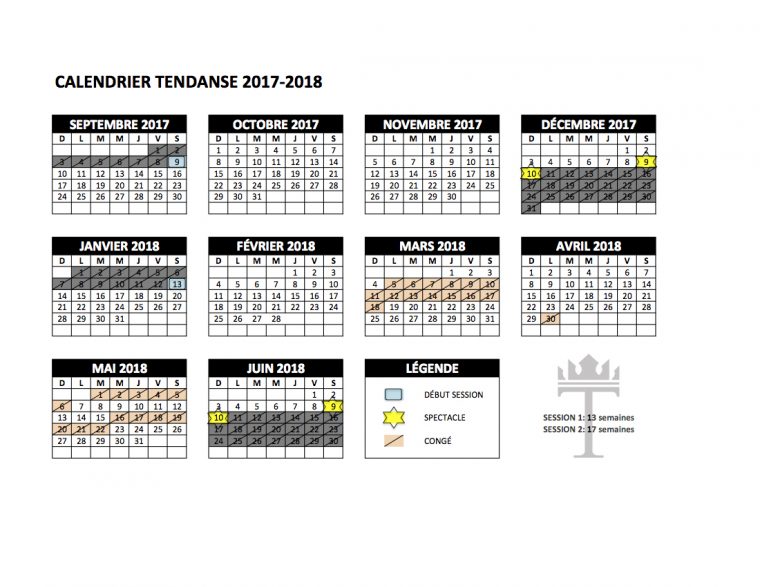 Calendrier 2017-2018 – École Tendanse destiné Calendrier 2017 En Ligne