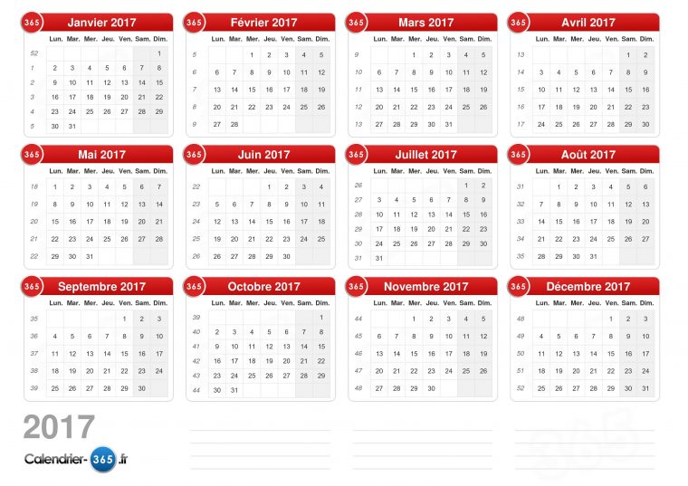 Calendrier 2017 à Calendrier 2017 Imprimable