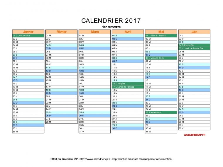 Calendrier 2017 À Imprimer Gratuit En Pdf Et Excel avec Calendrier 2017 Imprimable