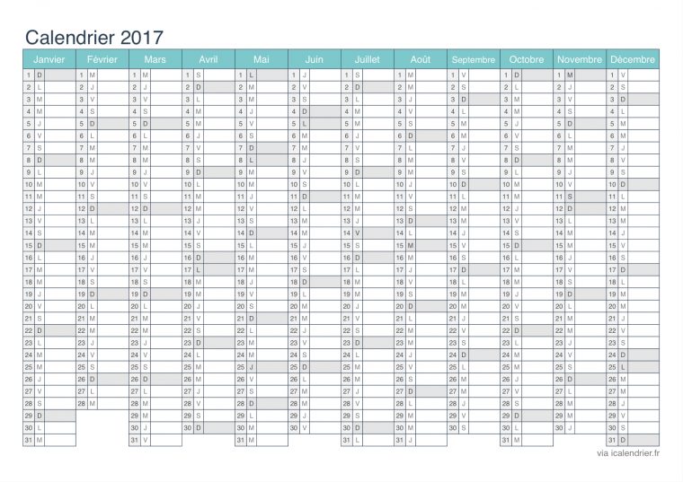 Calendrier 2017 À Imprimer Pdf Et Excel – Icalendrier avec Calendrier 2017 Imprimable