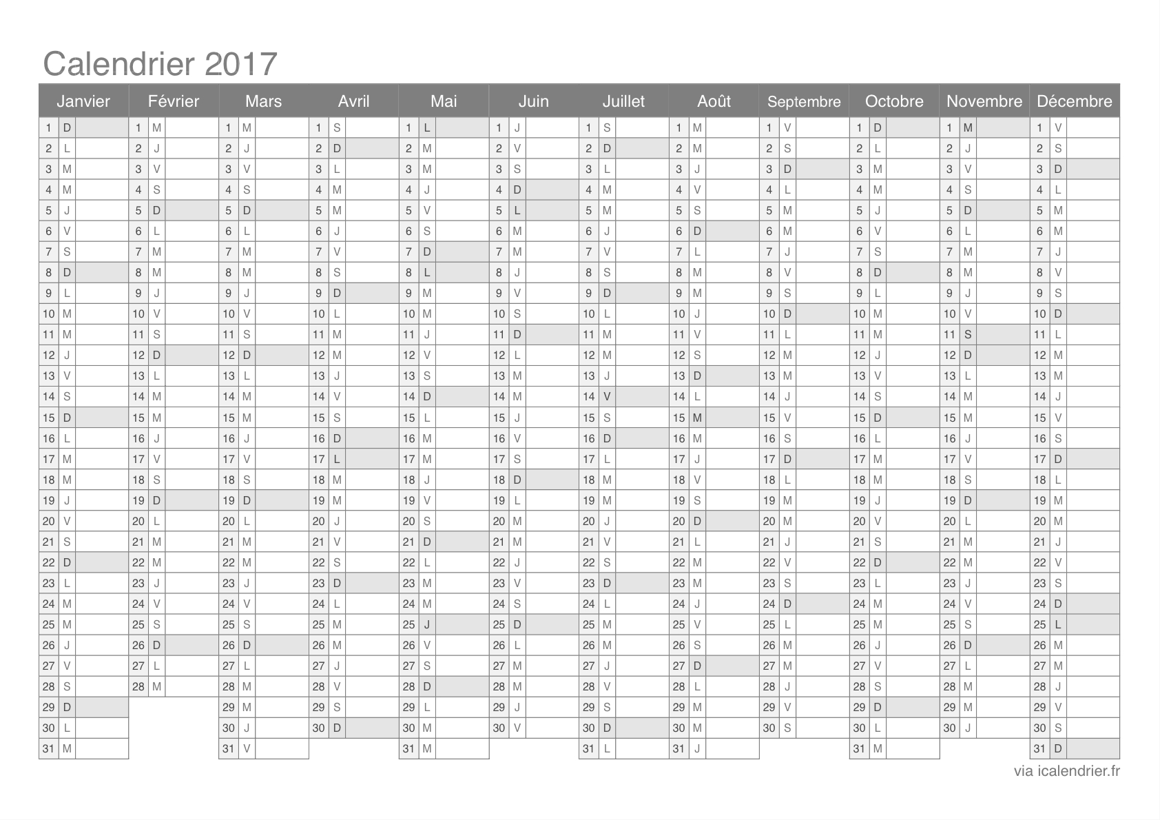 Calendrier 2017 À Imprimer Pdf Et Excel - Icalendrier concernant Calendrier 2017 Imprimable