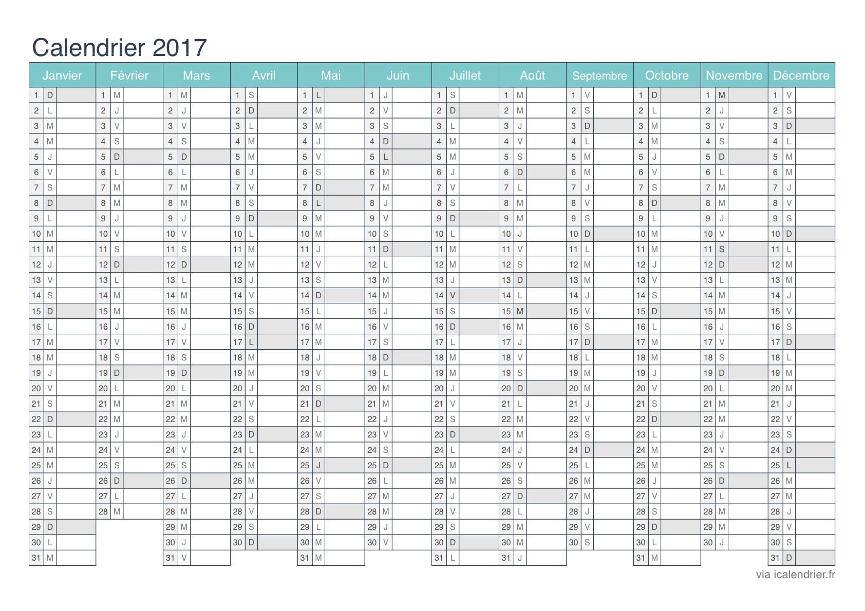 Calendrier 2017 À Imprimer Pdf Et Excel - Icalendrier pour Calendrier 2017 En Ligne