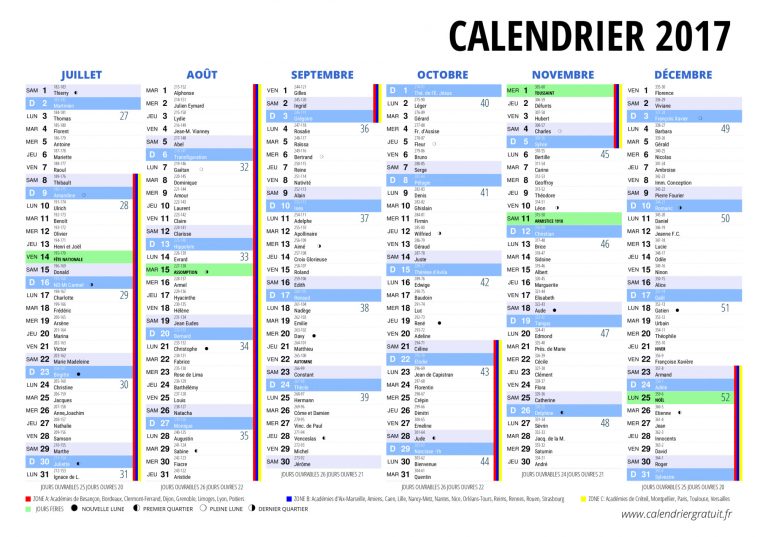 Calendrier 2017 destiné Calendrier 2017 En Ligne