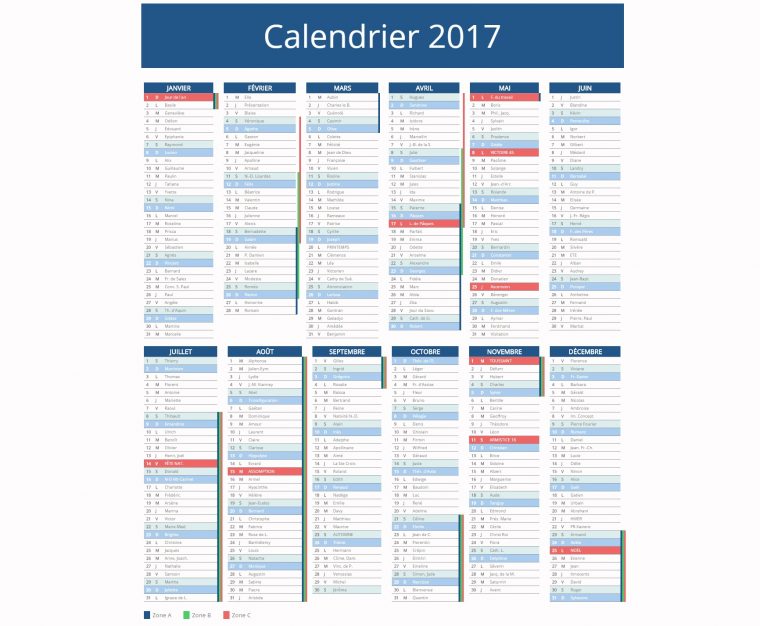 Calendrier 2017 ↠○ Vacances Scolaires & Jours Fériés 2017 tout Calendrier 2019 Avec Jours Fériés Vacances Scolaires