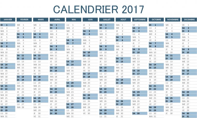 Calendrier 2017 Excel À Télécharger Gratuitement encequiconcerne Calendrier 2017 Imprimable