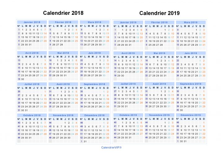 Calendrier 2018 2019 À Imprimer Gratuit En Pdf Et Excel dedans Calendrier 2019 Avec Semaine