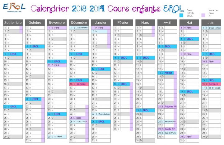 Calendrier 2018-2019 | Ecole Roumaine À Lyon concernant Calendrier 2018 Enfant