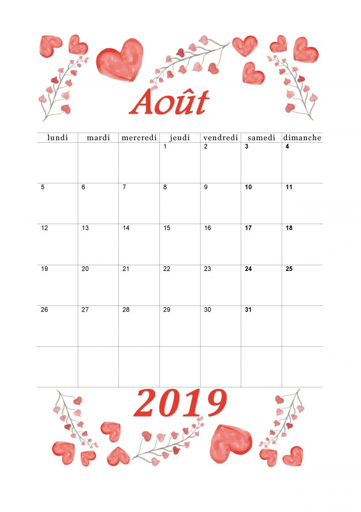 Calendrier 2018-2019 Mensuel À Imprimer. | Calendrier Aout avec Calendrier Des Anniversaires À Imprimer Gratuit