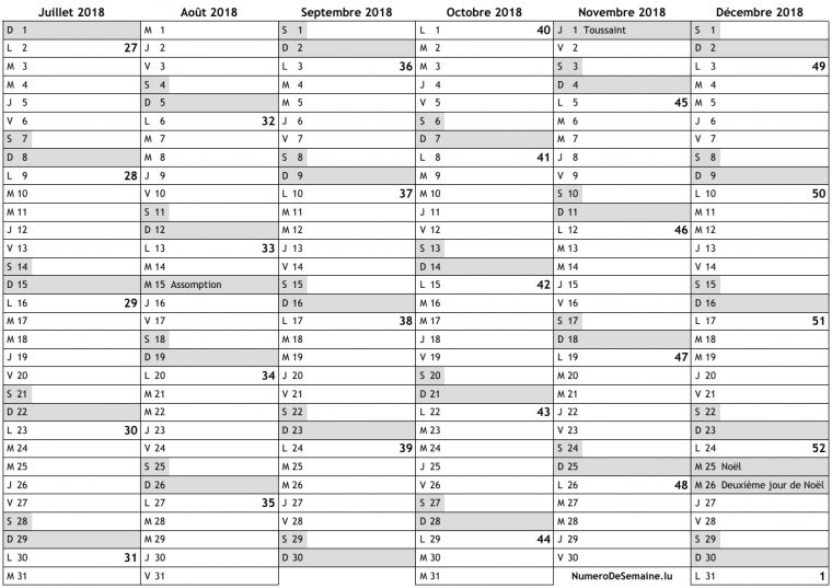 Calendrier 2018, 2Ème Semestre tout Calendrier 2Ème Semestre 2018