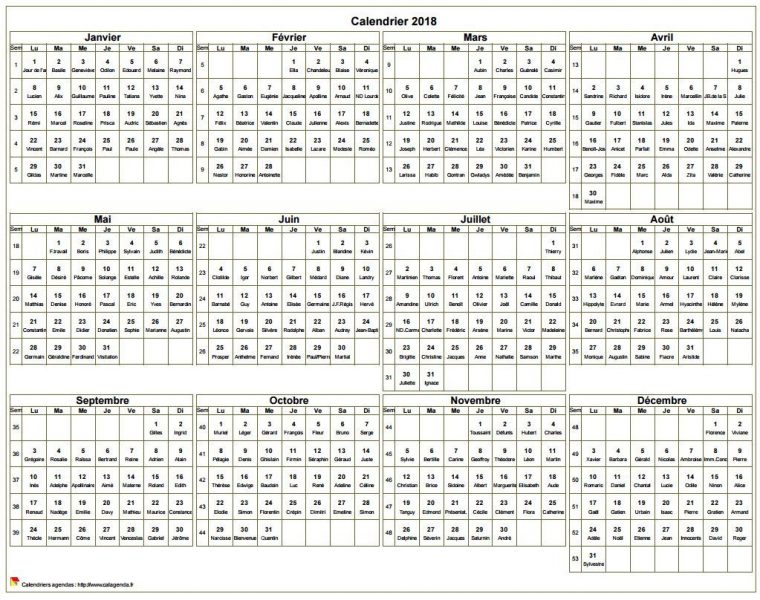 Calendrier 2018 À Imprimer, Annuel Avec Les Fêtes, Format avec Calendrier Annuel 2018 À Imprimer