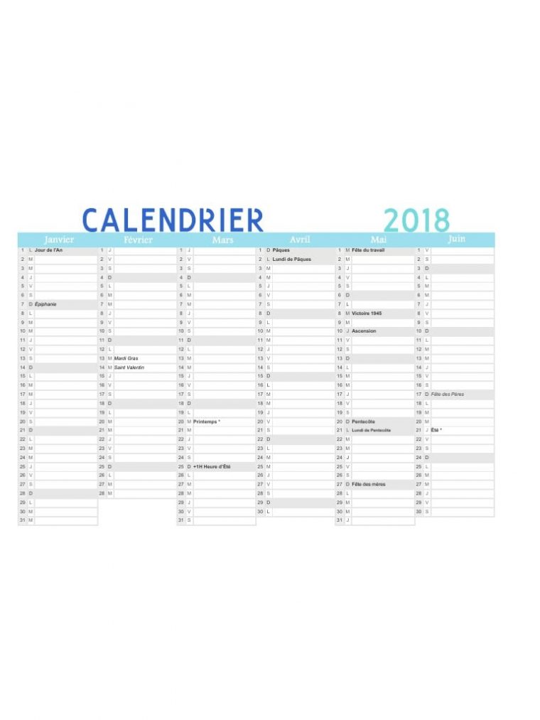 Calendrier 2018 À Imprimer Calendriers Imprimables Pdf Par intérieur Calendrier 2018 À Imprimer Pdf