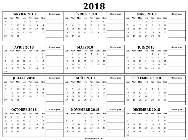 Calendrier 2018 À Imprimer Gratuit | Calendrier Pour Imprimer avec Calendrier 2018 Imprimable Gratuit