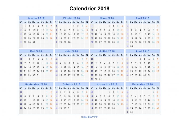 Calendrier 2018 À Imprimer Gratuit En Pdf Et Excel à Calendrier 2018 À Imprimer Pdf