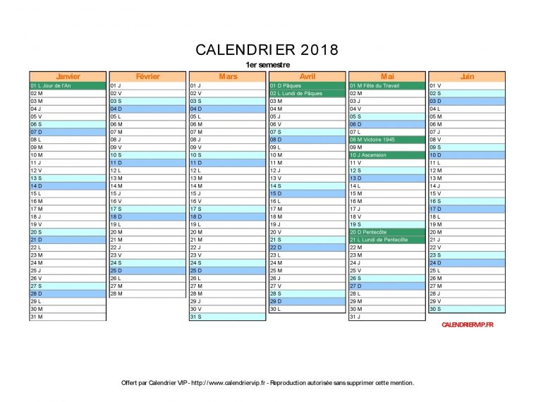 Calendrier 2018 À Imprimer Gratuit En Pdf Et Excel à Calendrier 2018 À Imprimer Pdf