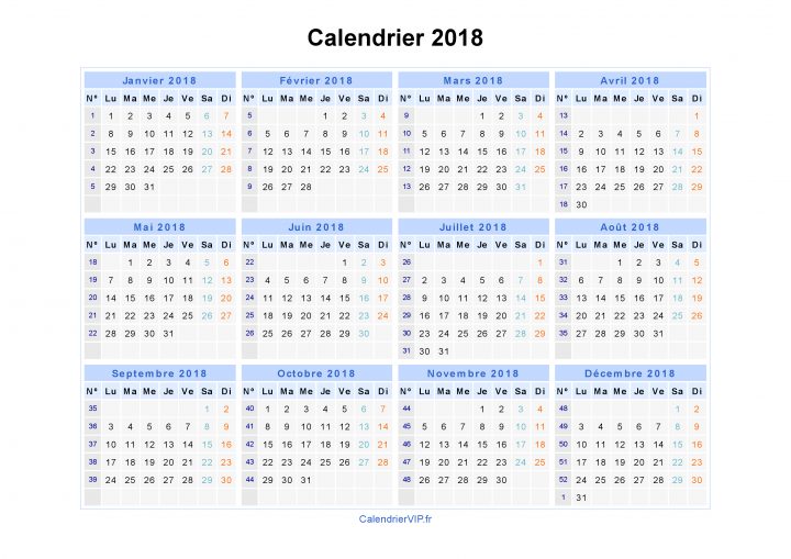 Calendrier 2018 À Imprimer Gratuit En Pdf Et Excel destiné Calendrier Des Anniversaires À Imprimer