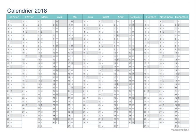 Calendrier 2018 À Imprimer Pdf Et Excel – Icalendrier à Planning Annuel 2018