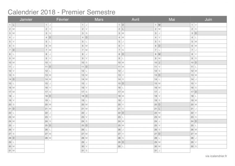 Calendrier 2018 À Imprimer Pdf Et Excel – Icalendrier serapportantà Calendrier Annuel 2018 À Imprimer Gratuit