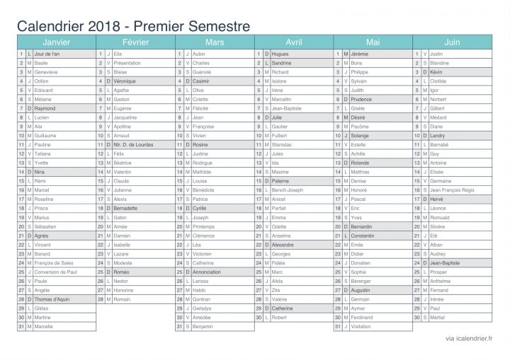 Calendrier 2018 À Imprimer Pdf Et Excel – Icalendrier tout Calendrier 2018 Avec Jours Fériés Vacances Scolaires À Imprimer