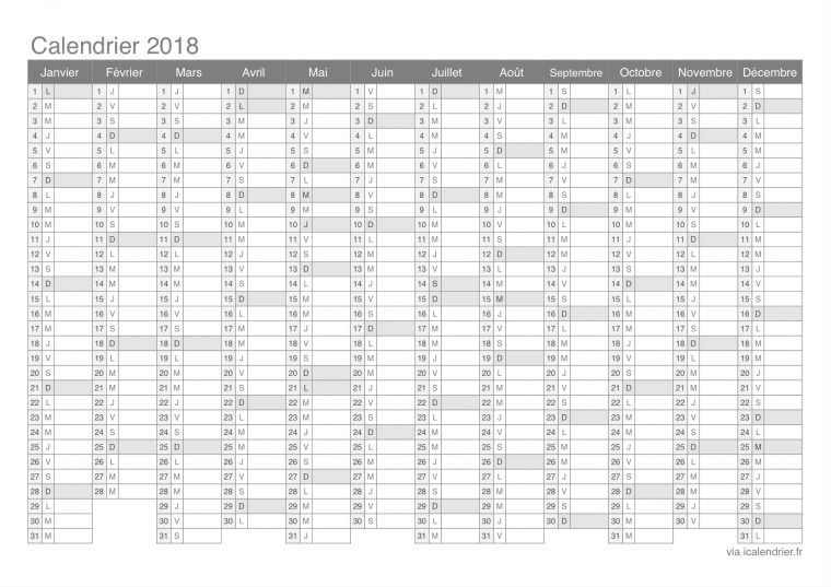 Calendrier 2018 À Imprimer Pdf Et Excel – Icalendrier tout Calendrier Annuel 2018 À Imprimer Gratuit