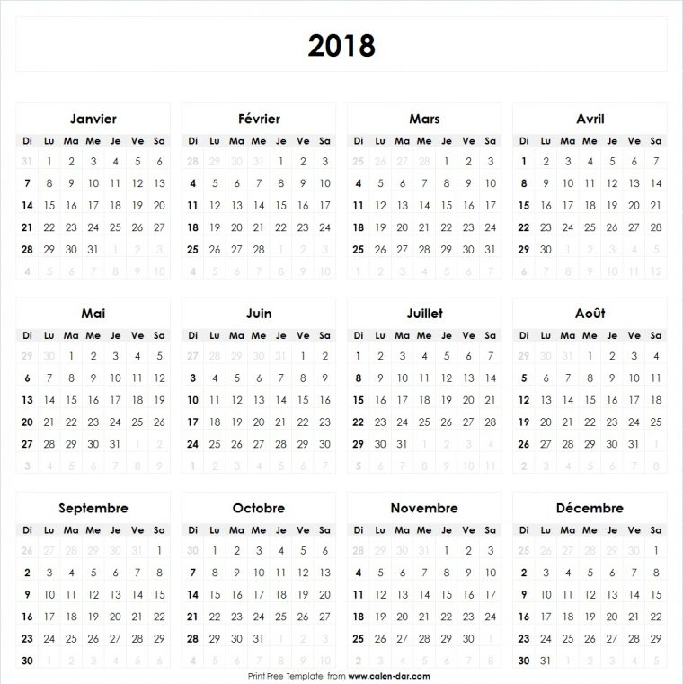 Calendrier 2018 À Imprimer Vierge | Jours Fériés Vacances avec Calendrier 2018 À Imprimer Avec Vacances Scolaires