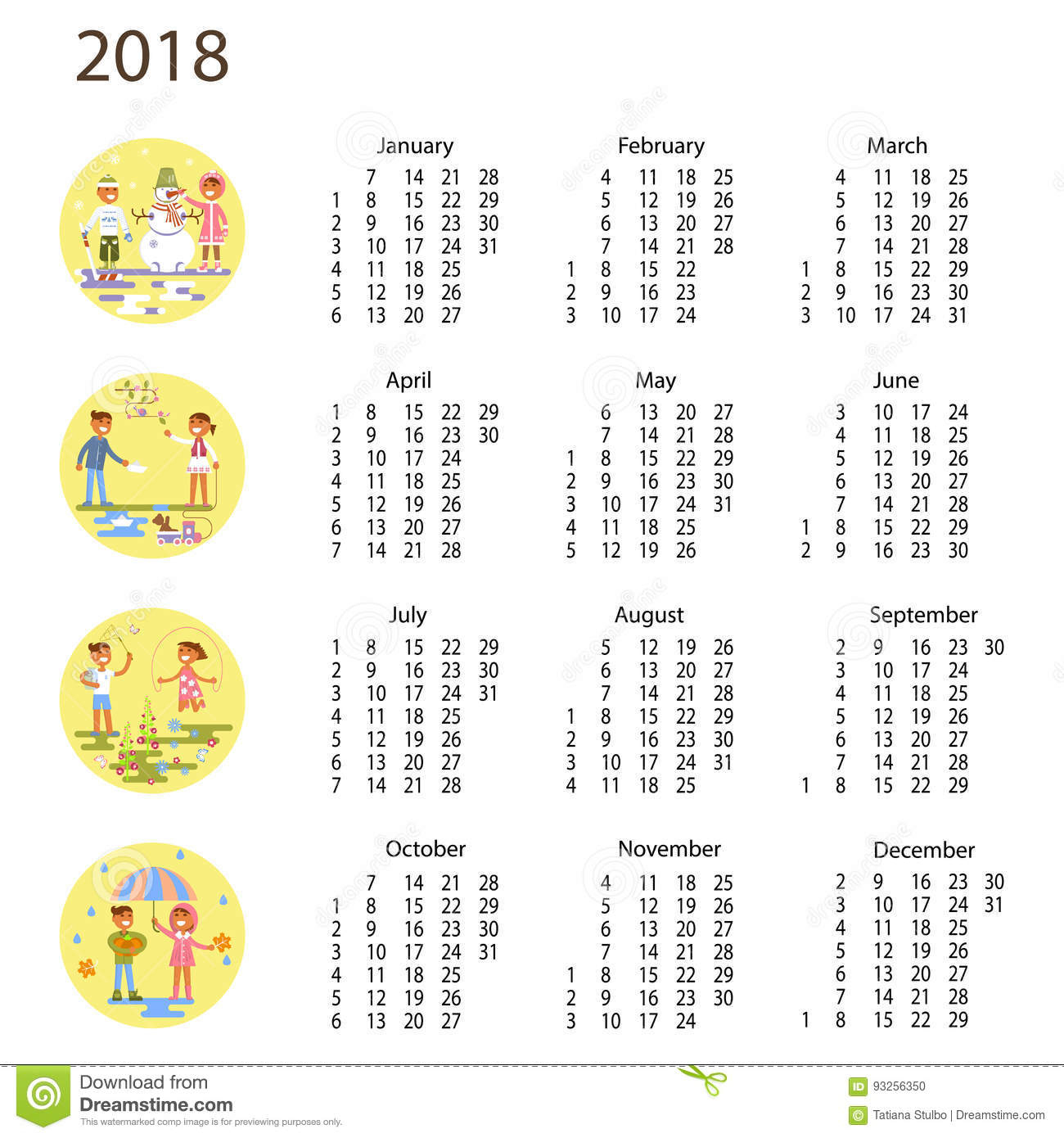 Calendrier 2018 Avec Des Enfants Illustration De Vecteur serapportantà Calendrier 2018 Enfant